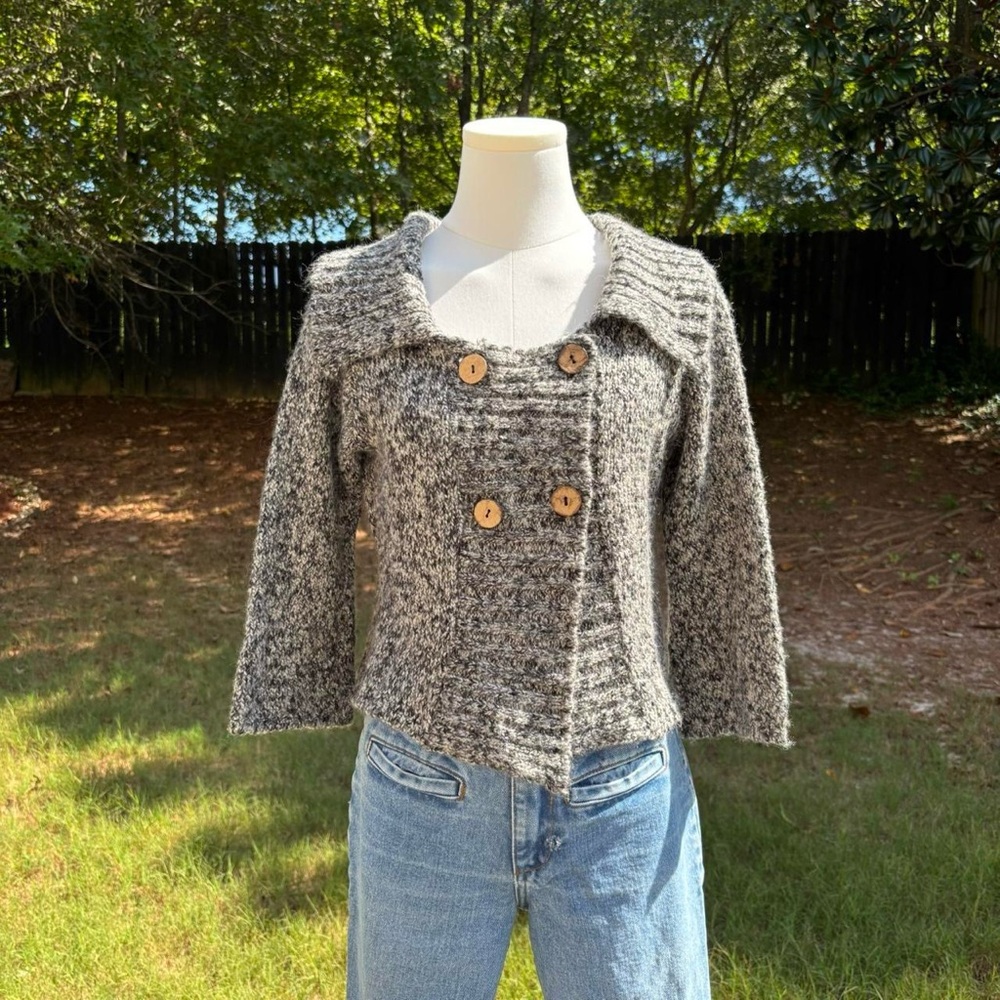 90s vintage Cotton Emporium black, grey, & cream mohair blend knit sweater top 🐰